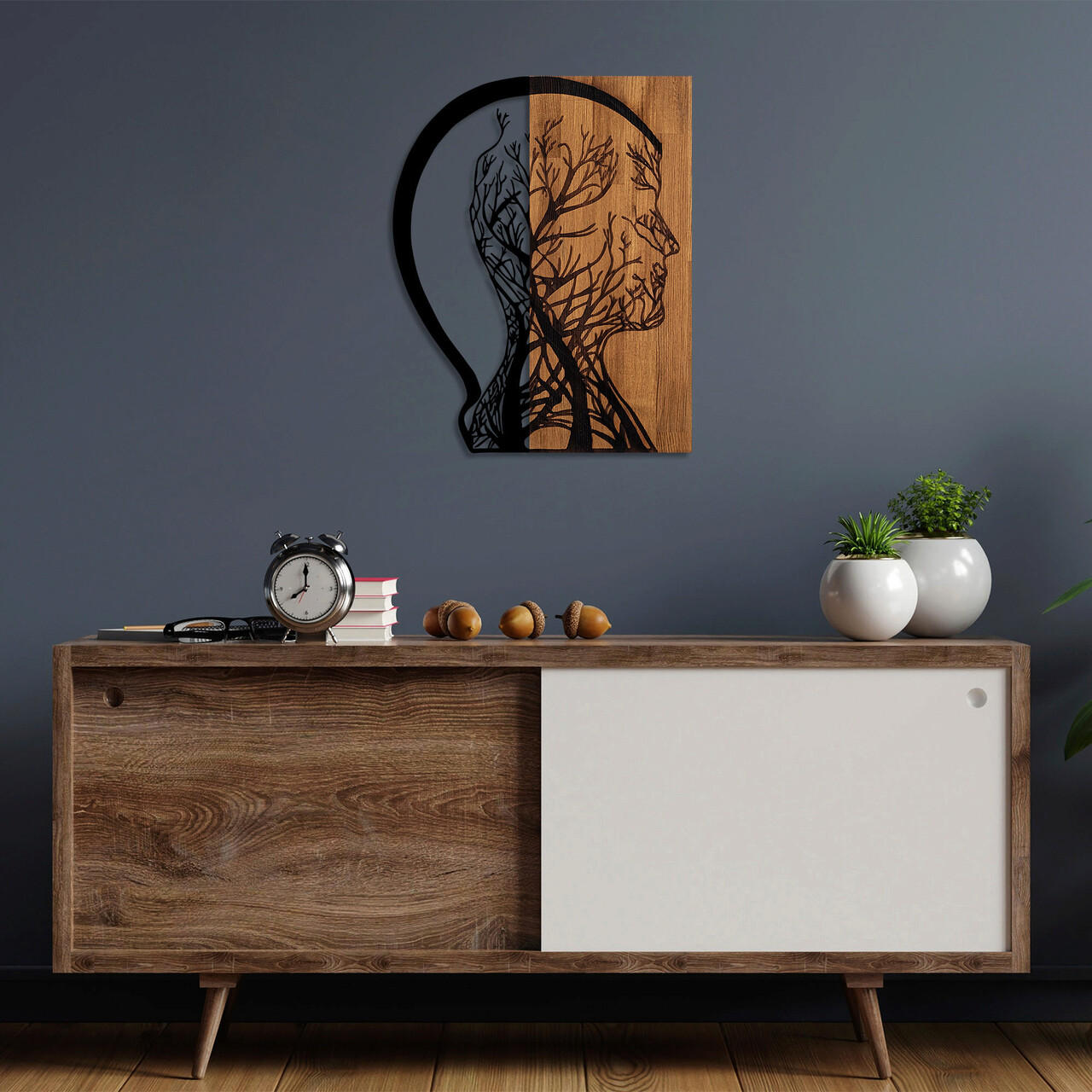 Decoratiune de perete, Tree Man, Dimensiune: 45 x 58 cm, Nuc / Negru - imagine 7